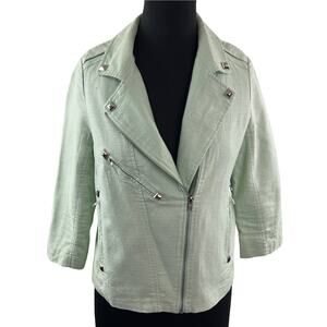 Line & Dot Mint Green Asymmetric Zip Cotton Moto Jacket Studded Lightweight M